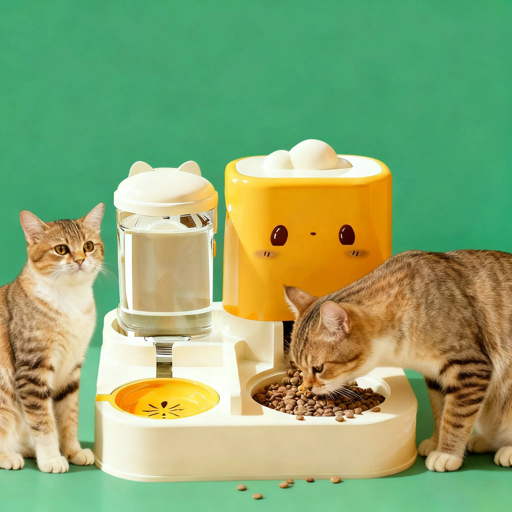 2-In-1 Automatic Cat Food Feeder Water Dispenser Indoor Bowl for Small Cats Dogs Puppies Anti-Spill Easy Clean Pet Supplies